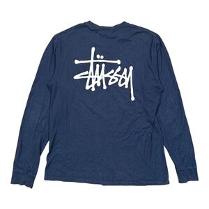 Stussy Basic Big Logo Double Sided Navy Blue L/S T Shirt Mens Medium